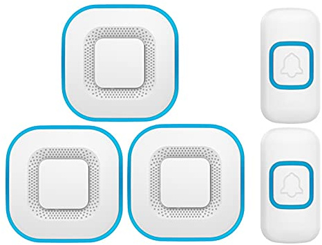 FHSLKXIM Sonnette sans Fil, 2 Boutons-Poussoirs Étanches, 3 Récepteurs Enfichables, Portée De 304 M, 38 Sonneries, Volume À 4 Niveaux, Kit De Carillon Mural sans Fil, Noir, Blanc, Blanc