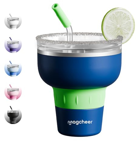 magcheer 500ml Copa Margarita Termica con Tapa y Pajita | Vaso de Cóctel de Acero Inoxidable | Diseño Apilable | Regalo Para Hombre y Mujere | Fiesta de Piscina y Vacaciones (Azul Marino)