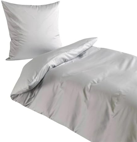 Traumschlaf Uni Mako-Satin Bettwäsche – seidig glatt & hautsympathisch aus 100% Baumwolle – edles Uni Design, atmungsaktiv & pflegeleicht – mit Reißverschluss – 135x200 cm + 80x80 cm, Silber