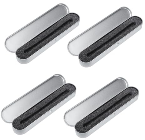 WRITWAA 4pcs Metal Pen Box with Sponge Lining 178x36x19mm, Silver Tin Storage Case for Pens, Pencil Holder Suitable for Office and School Supplies