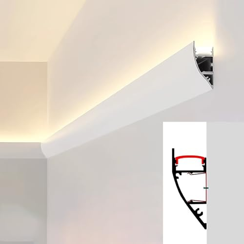 QCPLMKOJN aluminio LED, Canal de aluminio LED for moldura de techo, zócalo, difusor de tira de iluminación indirecta, 1m-2,5m(1.1m/3.6ft)