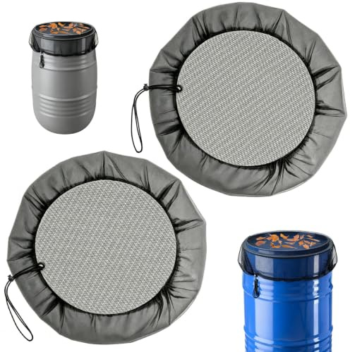 2 Pcs Rain Barrel Net Cover, Adjustable Water Butt Cover Mesh with Drawstring, Fine Mesh Rainwater Collector Protector for Outdoor Garden, Keeps Leaves and Mosquitos Out