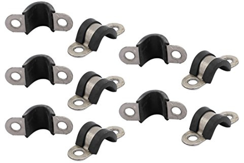 sourcing map 10 Stück 10 mm Durchmesser Schlauch Schellen Klemmen Kabel | Edelstahl, Gummierte, U-förmige