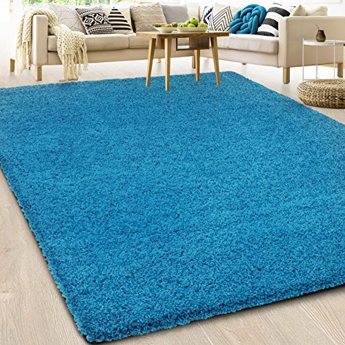 casa pura Tappeto Shaggy a Pelo Lungo in Polipropilene – Tappeto per Camera, Salone o Corridoio, Qualità Tedesca (Barcelona, blu, 200x240cm)
