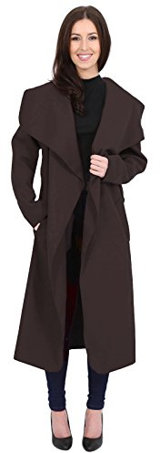 Womens Plain Long Sleeves Cape Belted Waterfall Duster Coat