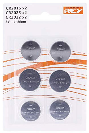 Pack de 6 Pilas Litio, 2 CR2016, 2 CR2025, 2 CR2032, 3V Tipo Botón Alcalinas en Blister