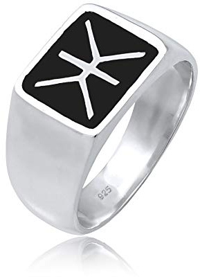 Kuzzoi Siegelring Herrenring massiv 14 mm 925 Silber schwarz | Emaille Logo Ring für Männer in der Ringgröße 60 - 66 0601860719