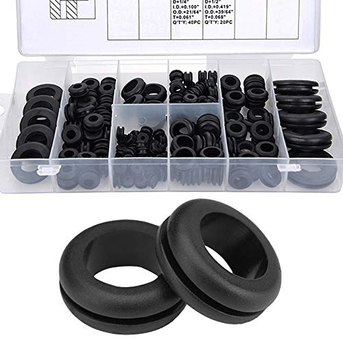 Wolfride 180Pcs Rubber Grommet Assortment Kit O Ring Washer Set Rubber Wire Grommets| 1/4, 5/16, 3/8, 7/16, 1/2, 5/8, 7/8, 1