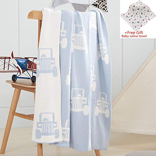 Odot Strickdecke Babydecke Kuscheldecke,Kinderwagen im Freien Kinderdecke Krabbeldecke Perfekt für Mädchen und Jungen Babys Geschenkverpackungen Hergestellt (90 * 110 cm,Blau)
