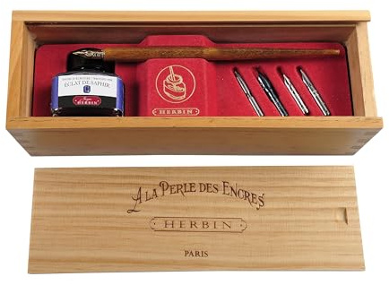 Jacques Herbin 27016T - Geschenkset aus Holz ''Eclat de saphir'', ideal für Kalligraphie, 1 Set