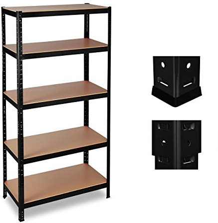 Relaxdays 2 x Schwerlastregal, Traglast 1325 kg, 5 Ebenen, zum Stecken, Keller, Garage, 180 x 90 x 45 cm, Stahl, MDF, schwarz