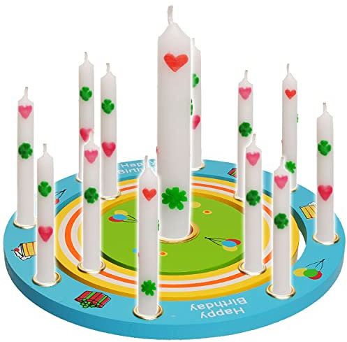 alles-meine.de GmbH 3 TLG. Set: Geburtstagsring/Geburtstagskranz - aus Holz + 22 Kerzen mit Lebenslicht - für Zahlenstecker - 19 cm - Kinder bunt/blau - gelb - grün - rot - K..