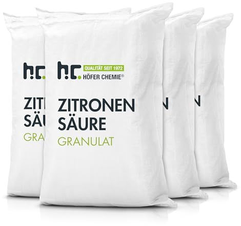 Höfer Chemie Acide Citrique Granulé 4 x 25 kg - Qualité Alimentaire | Détartrant Multifonction Qualité Alimentaire pour Appareils Ménagers, Nettoyage Écologique - Détartre en Profondeur