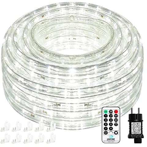 Nurkoo Tubo luminoso a LED, 10 m, 240 LED, IP65, impermeabile, con spina europea, per interni ed esterni, feste, matrimoni, tubo luminoso (bianco freddo)