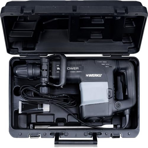 Werku WK400240, Martillo Demoledor, Calidad Profesional, Potencia 1500 W, Energía Impacto 25 J, Portabrocas SDS-Max, Sistema Antivibración, Incluye Maletín y Cincel