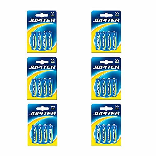 Lot de 6 paquets de 4 piles AA, r6, 1,5 V Jupiter, idéales pour la maison. Lot de 24 piles non rechargeables, pour une grande diversité de produits. 24 piles AA pour différents appareils électroniques
