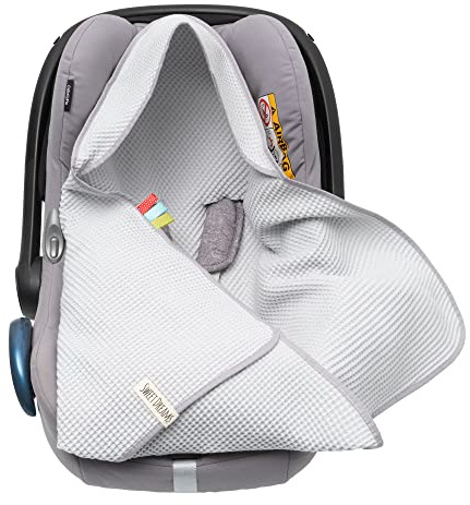 Mikos Einschlagdecke aus Waffelstoff für den Sommer 100% Baumwolle Baby Decke für Autositz Kuscheldecke Kinderwagedecke Für Kinderwagen Buggys z.B. Maxi Cosi Rosa Beige 3 Punkt Gurt (38) (Grau)