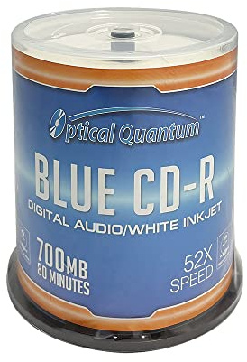 Optical Quantum Digital Audio Music 700MB 52x Blue AZO CD-R White Inkjet Printable, 100 Discs