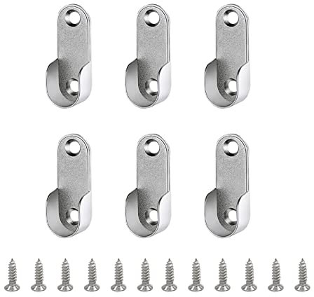 6 Pieces Zinc Alloy Wardrobe Rail Rod Bracket Wardrobe Pipe Bracket Clothes Rail Pole Fittings Wardrobe Rail Fittings For Shower Curtain Rod Curtain Wardrobe Closet (Oval,Silver)