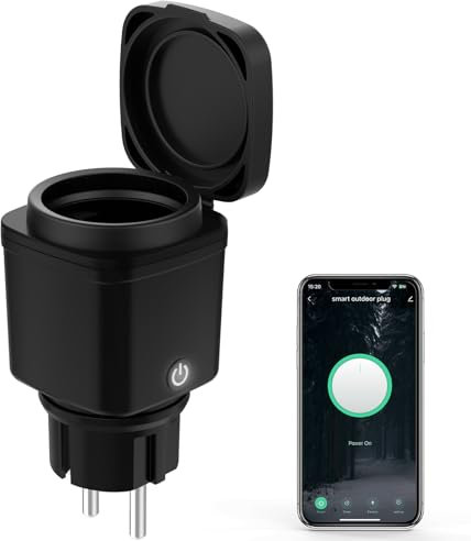 Presa intelligente Wi-Fi per esterni, 2,4 GHz, spina WiFi con misurazione della corrente, presa esterna da giardino, presa intelligente con timer, controllo vocale, compatibile Alexa/Google Home,