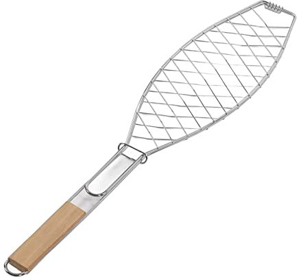 Panier à Poisson, Grand Panier à Poisson en Acier Inoxydable Antiadhésif de Qualité Supérieure, Panier à Gril Pliable Portable avec Poignée Amovible, Facile à Retourner pour les Steaks, les Fruits de