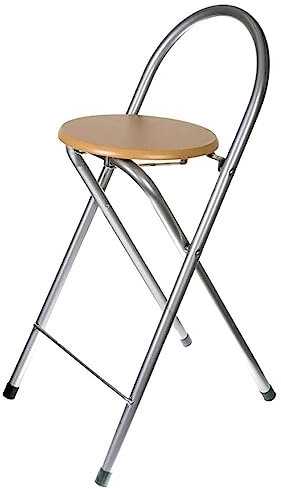 Sgabello Pieghevole da Bar con Schienale e poggiapiedi, Sgabello da Cucina Portatile， Altezza Seduta 60cm (Color : Natural, Size : 1 PC)