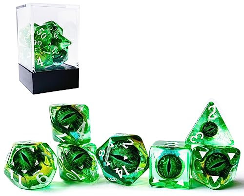 Bescon Drachenauge RPG Würfel Set 7 Stück Drachenauge Polyedrische Würfel Grünes Auge Set