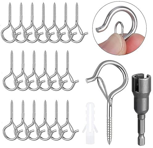 Set di 20 Gancio Muro a Vite M4, Q-Hanger Argento, Gancio a Vite Soffitto, Occhielli a Vite per Appendere Cestini di Piante, Ganci a vite per Teloni, Catene Luminose e Decorazioni Natalizie (1)