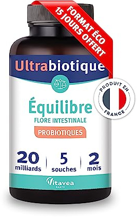 Vitavea Santé - Ultrabiotique Equilibre - 5 Souches Probiotiques - 2 mois | Flore Intestinale, Equilibre du Microbiote - 20 Milliards de Ferments Lactiques - Gélule Végétale - Fabriqué en France