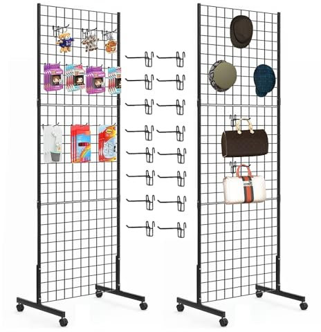 Eastern Tree 2 Packungen 60 x 150 cm große Gitterwandpaneele Ständer mit T-Basis, schwarzes Drahtgitter, Wandregale mit Rädern, Handwerks-Show-Ausstellungsregal, Einzelhandel-Display, extra mehr 16