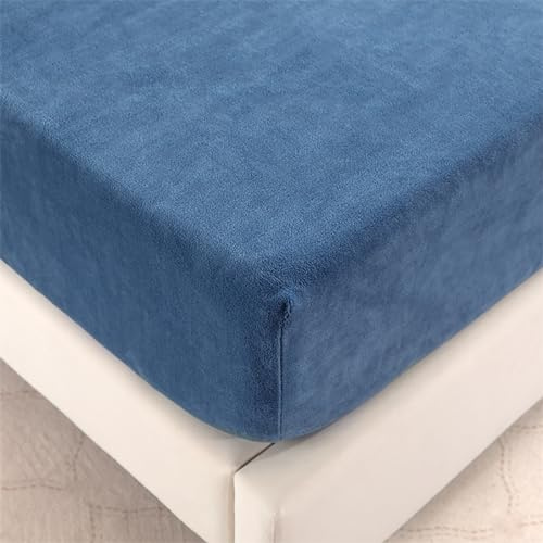 Wotcsil Warm Plüsch Spannbettlaken Flanell Fleece Spannbettlaken 90x200cm Blau Winter Cashmere Touch Bettlaken Spannbetttuch für Boxspringbett Matratze Hohe bis 25 cm