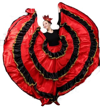 OTMYIGO Erwachsene Bauchtanz Rock Weibliche Spanisch Flamenco Rock Frauen Zigeuner Bauchtanz Kostüme Ballsaal Big Swing Kleid