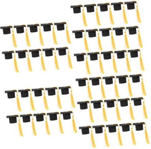 Abaodam 5sets Graduation Board Hat Black Paper Polyester Mini Cake Topper 2022 Graduation Decor 10pcs*5