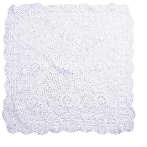 Getdoublerich Tischdecke, Vintage, quadratische Tischdecke, Deckchen, Baumwollspitze, gehäkelt, Blumenmuster, für Café, Laden, Möbel, 60 x 60 cm, Weiß, JWP7W5637M1L5R41DZWA6RLJP8AG
