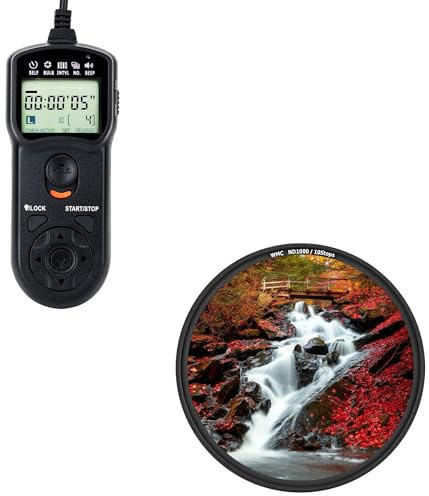 JJC Intervalometer Timer Remote Control & 58mm ND1000 10-Stop Fixed ND Filter for Canon EOS Rebel T7 T6 T5 T8i T7i T6i T6s T5i SL3 SL2 2000D 90D 80D 77D 70D with EF-S 18-55mm Kit Lens