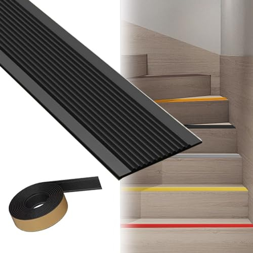 SKINCATE 1M 2M 3M 5M Treppenkantenschutz, rutschfeste Gummistreifen Für Treppen, Selbstklebende Stufenmatten Treppenkantenprofil, AntiRutsch Streifen Für Treppen/Boden/Stufen(Black,W:5cmxL:1m)