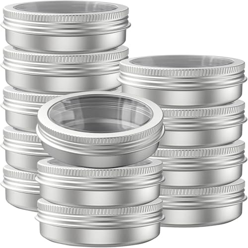 75 Pcs Clear Window Aluminum Round Cans,Candle Containers with Screw Lid,2 Oz Metal Round Tins for Crafts,Cosmetic, DIY