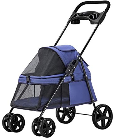 Hundetrolley Kleiner Hundebuggy Katzenbuggy mit Getränkehalter Regenschutz Hundewagen Haustierbuggy für Katzen/Hunde Oxford-Gewebe/Feiner Eisenrahmen/Atmungsaktiv