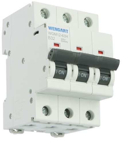Wengart Hochleistungs-Leitungsschutzschalter 3-polig, 32A B-Charakteristik, 10kA Schaltvermögen, Sicherungsautomat für Wallbox-Zuleitung & Gewerbe, AC 230V/400V, WGM12-63H