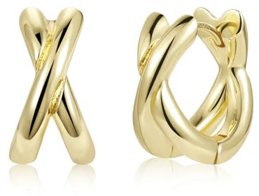 ALEXCRAFT Örhängen Dam - Chunky Gold Hoop Örhängen, Light Wide Double Huggie, Små 14k Äkta Guldpläterade