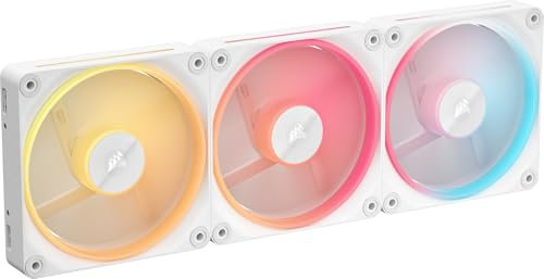 Corsair iCUE LINK LX120-R RGB 120mm PWM Reverse Fans – Triple Fan Kit – Low-Noise, Magnetic Dome Bearing, Dual Light Loops, QuikTurn™ Screws, Zero RPM Mode – White