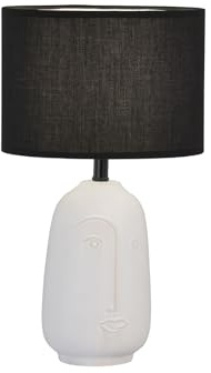Tischlampe mit Keramikfuß Weiß & Leinenschirm Schwarz, 39cm groß