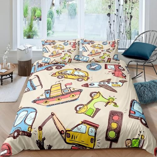 Kinder Bettwäsche Cartoon-Bagger 200X200 cm Erwachsene Bettbezüge 3Teilig Mit Reißverschluss Und 2 Kissenbezüge Bettwaren Mikrofaser Bettwäsche-Set Jungs Mädchen Schlafzimmerbettwäsche-749975024