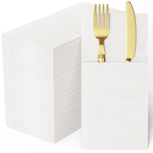 𝟏𝟎𝟎 𝐏𝐚𝐜𝐤 Paper Napkins with 𝐁𝐮𝐢𝐥𝐭-𝐢𝐧 𝐅𝐥𝐚𝐭𝐰𝐚𝐫𝐞 𝐏𝐨𝐜𝐤𝐞𝐭, Prefolded Paper Napkins, Disposable Guest Hand Towels for Dinner, Party, Wedding or Events