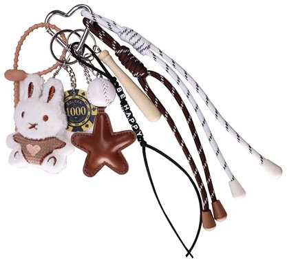 Georgie Porgy Taschenanhänger Schlüsselanhänger Handtaschen Zubehör für Damen Bag Charm Schultasche Rucksack Sporttasche Keychain Geburtstagsgeschenk für Mädchen (Hase Baseball Be Happy)