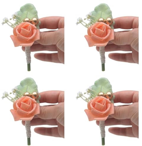 FUXIU Ansteckblume in Rosenform, für Braut, Brautjungfer, Bälle, Party, Hochzeit, Ansteckblume für Brautjungfer und Trauzeugen, 4 Stück