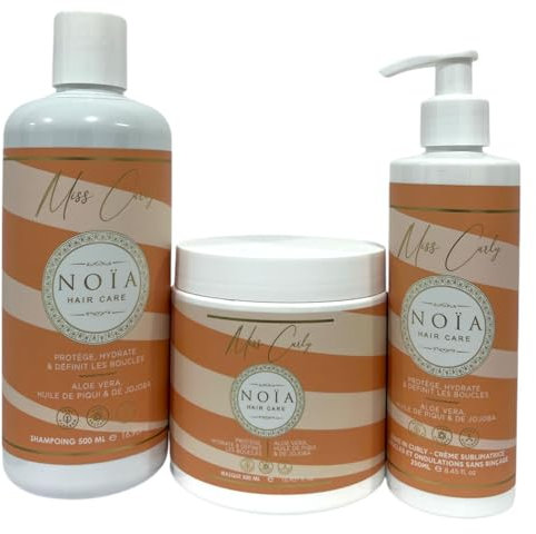 NOÏA HAIR – Routine Miss Curly – Shampoing + Crème Subliminatrice + Masque – Aloe Vera, Piqui & Jojoba – Hydratation, Définition & Anti-Frisottis – Soin Professionnel Cheveux Bouclés