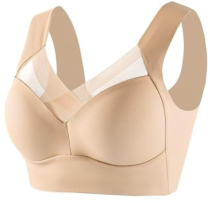 2er Pack BH Damen Ohne Bügel Baumwolle Damen-BHS Push Up Unterwäsche Bra Bralette Große Brüste Starker Halt Bustier Comfit Sport-BHS Minimizer BHS Prime 21 Beige L