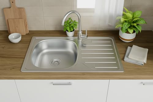 Faizee Home | Edelstahl Einbauspüle & Spülbecken 76x44x15 | Moderne Küchenspüle | Robust & langlebig | inkl. Siphon, Spülbecken & Ausgussbecken + Armatur| Ideal als Waschbecken & Einbauspüle