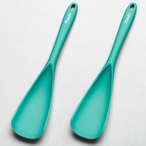 Silicone Spatula Spoon, Great for Both Cooking and Serving Durable BPA-Free Matte Black Silicone, Seamless Design, Safe for Nonstick Cooking Surfaces (2-PCs_Teal)